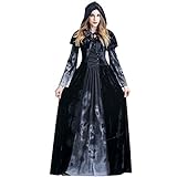 PROTAURI Adulto Disfraz de Halloween Dama Traje de Bruja Mujeres Cosplay Vampiresa Vestido de Calavera