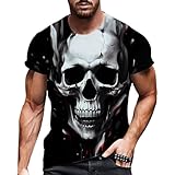Camiseta vintage de manga corta para hombre, diseño de calavera con piedras brillantes, corte ajustado, diseño moderno, camiseta elegante de calavera de manga corta, marine, XXXL