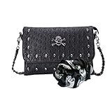 Puyang - Bolso de mano para mujer, diseño de calavera, piel sintética, estilo vintage, estilo punk, estilo vintage, color plateado, A1 (Negro) - DJB003P1