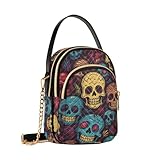Bolso cruzado de calaveras de colores para mujer, bolso de cadena desmontable, bolso de hombro, cartera, Calaveras de colores, Talla única