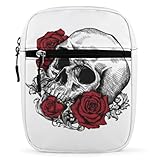 JZemdybill Bolso de hombro, bolso cruzado de calavera con rosas, bolso pequeño multiusos para el trabajo, negocios, viajes, Calavera con rosas, Talla única