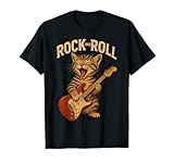 Gato Rockero con Guitarra Eléctrica Estilo Rock and Roll Camiseta