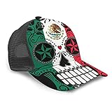 Oaieltj Gorra de béisbol unisex ajustable con diseño de chasquero de Hip Hop para camionero, transpirable, para papá, Bandera de México con calavera de azúcar, color negro, Talla única