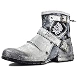 OSSTONE Botas para Moto Botines Hombre de Invierno Piel Zapatos Negras Vestir Nieve Piel Forradas Calientes Planas Combate Militares Cremallera Boots OS-5008-1-F-White-8