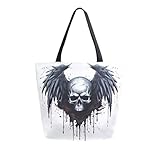 Mnsruu Bolsa de lona con alas de calavera para mujer, bolsa de hombro grande, reutilizable, bolsa de compras, A1132, 34.5x13x40cm