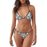 Conjunto de bikini de dos piezas para mujer, diseño de esqueleto de calavera, traje de baño sexy con lazo, Negro -, L Más