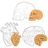Guador Cortador de Galletas Halloween Molde de Galletas de Calavera Cerebro y Moldes para Galletas de Corazón Juego de Cortadores de Galletas Halloween DIY Cookie Cutters 3D Moldes Decorar Postres