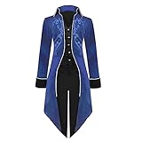 DRESCOKLJ Abrigo Steampunk para hombre largo frack victoriano hombre Carnaval chaqueta gótico punk andar falda cuero sintético traje, azul, L