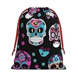 Bolsas de regalo reutilizables con estampado de calaveras coloridas, bolsas de regalo de tamaño mediano, bolsas con cordón para regalos para Navidad, cumpleaños