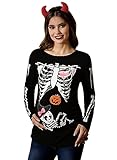 For G and PL Disfraz de Halloween para mujer, cuello redondo, manga larga, para embarazo, esqueleto, calabaza, camiseta de maternidad, tallas S-XXL, Pajarita | Skull Baby, L