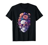 Diseño gótico espeluznante calavera y flores Camiseta