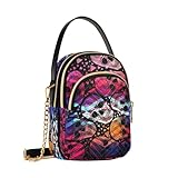 Bolso cruzado de calavera colorida para mujer, bolso de cadena desmontable, bolso de hombro, cartera, Calavera colorida., Talla única