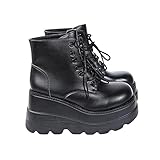 NUSGEAR 2023 Mujer Botas Plataforma cuña Zapato Señoras Nieve Botas Mujer Tacón alto Botas Cortas Tobillo de Cuero gotico punk Invierno Cálidas Antideslizante cordón Casual Botas