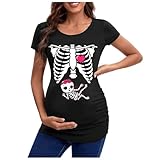 ADMAY 2024 - Nueva Cabeza de Esqueleto, Ropa de Halloween para Mujeres Embarazadas, Camiseta Europea y con Borde, Camiseta para Mujeres Embarazadas Blusas De Invierno Elegantes (Beige, XXL)