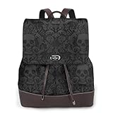 Jbyjbx Mochila de piel con estampado de calavera gótica para mujer, elegante, bolsa de hombro, segura, para viajes, a la moda, color negro, talla única, Negro, talla única