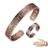 GHPKOTW 2 Pulsera y Anillo Magnéticos de Cobre Pulsera Magnética de y Anillo con Imanes para Hombres y Mujeres Brazalete Ajustable de Cobre Macizo,Tamaño Ajustable