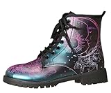 Botas de mujer con punta redonda y tacones de bloque, botines de plataforma gótica con cordones, botas Punk, botas cortas de cuero con estampado Multicolor