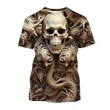 Camiseta de calavera para hombre, 3D, hip-hop, con manga corta, cuello redondo, camiseta para hombre, Halloween, calavera, ciclista, blusa gótica, deportiva, manga corta, camiseta de verano, O Marrón,