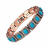 YINOX - Pulsera de cobre para hombre, para artritis y articulación, cobre puro con imanes, pulseras magnéticas ajustables, regalos de joyería de moda (azul turquesa), Cobre