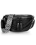 LIVACASA Riñonera para mujer, bolso de hombro de piel de Kusterleder Gürteltasche mujer con amplia correa de hombro impermeable para teléfono móvil cadena bandolera, negro A