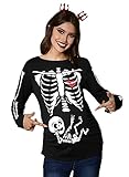 For G and PL Disfraz de Halloween para mujer, cuello redondo, manga larga, para embarazo, esqueleto, calabaza, camiseta de maternidad, tallas S-XXL, Skeleton Baby, M