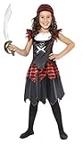 Smiffys Disfraz de chica de calavera de pirata y huesos cruzados, con vestido y pañoleta para la cabeza, Talla L (10 - 12 años)
