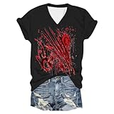 Camiseta estampada para mujer, manga corta, cuello redondo, blusa, leggings, calavera, mujer, Color rojo., M