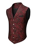 COOFANDY - Chaleco de traje para hombre, floral, de cachemira, victoriano, gótico, steampunk, formal, chaleco de esmoquin, con solapas de muesca, Rojo vino, Large