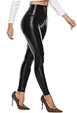 FITTOO PU Leggings Cuero Imitación Pantalón Elásticos Cintura Alta Push Up para Mujer #2 Clásico Negro Brillante S