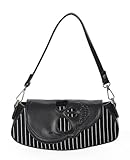 Bolso de Hombro Negro con Diseño de Rayas y Calavera Gótica de Piel Sintética