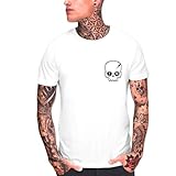 VIENTO Calavera Camiseta para Hombre (L, Blanco)