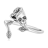 NewL Anillo abierto ajustable de plata de ley 925 con calavera gótica para mujeres y niñas, Plata de ley
