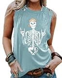 Cicy Bell Camiseta sin mangas para mujer, cuello redondo, diseño de calavera, camiseta de verano, azul claro, L