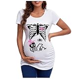 Camiseta de verano para mujer, diseño de calavera con esqueleto, camiseta de maternidad, camiseta de maternidad, manga corta, camiseta divertida para embarazadas, cuello redondo, parte superior
