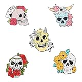 5 broches esmaltados de calavera coloridos con diseño de calavera, broches esmaltados, broches de esqueleto, insignias de solapa, broches góticos punk, bolsas de regalo para amigos, Metal