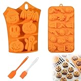 ZYNERY 2 Moldes Silicona Halloween Bizcocho, Molde de Silicona para Pasteles de 24 Cavidades Incluye Motivo de Murciélago Fantasma Calavera Calabaza Molde Bizcocho Halloween para Muffins Chocolate