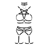 Conjunto de sujetador de pentagrama para mujer, conjunto de sujetador punk, liga, pierna, cintura, baile, elástico, gótico, carnaval, accesorios, Negro