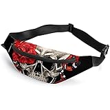 Riñonera de calaveras con rosas de serpiente, para adultos y niños, bolsa deportiva para hombres y mujeres, Calaveras con rosas de serpientes, Talla única