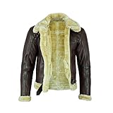 Leatherick para hombre Chaqueta de vuelo de piel de oveja, Chaqueta de cuero marrón (L)