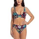 Conjunto de bikini con estampado de calaveras de azúcar para mujer, sin tirantes, traje de baño de 2 piezas para natación, Negro -, M