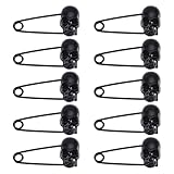 CHGCRAFT 10 pines de seguridad resistentes con diseño de calavera, color negro, alfileres de seguridad con cabeza de calavera para mantas, faldas, suéteres, ropa
