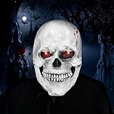 mizikuu Máscara espeluznante de calavera, MáScara Completa De CráNeo Con MandíBula MóVil Hombres Aterradoras Fiesta de Disfraces de Halloween Realista Máscara de Látex de Fiesta De Cosplay