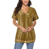 Camiseta de manga corta para mujer con lentejuelas brillantes, cuello en V, manga corta, suelta, vestido pirata, a, L