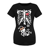 Vhersily Camiseta de verano para mujer con calavera y esqueleto, camisetas de maternidad de manga corta para embarazo, cuello redondo, para Halloween, carnaval y fiestas tradicionales, cómoda de