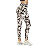 DDOBB Leggins Mujer Pantalon Deporte Mallas Push Up Leggings Elásticos Reducir Vientre Fitness de Cintura Alta para Running Yoga(Leopardo,L-XL)