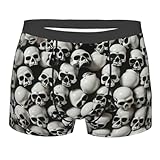 LEVNDIEJ Calzoncillos tipo bóxer para hombre, con estampado de calavera, color negro, de algodón, transpirable, con cintura flexible y cómoda, Negro -, Large