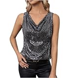 Camisetas sin Manga Mujer Verano Lentejuelas Moda Color sólido Fiesta Club Casual Camisola Camisetas de Tirantes Cuello en V Elegante Vestidos de Noche Viste Tops Camisa Suelto tee 2024