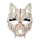 keland Máscara de Calavera de Lobo Máscara Animal Máscara Japonesa Máscara de Hombre Lobo Careta Halloween (A-Blanco)