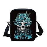 Biyejit Bolso bandolera bandolera para hombre y mujer, con correa ajustable, monedero lateral, monedero para teléfono y pasaporte, Calavera rosa.