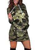 Mujer Sudaderas con Capucha Largas Casual Manga Larga Blusas Hoodies Estampado de Leopardo Camuflaje Calavera Impresión Otoño Invierno Mini Vestido B Ejército Verde 42